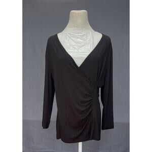 Talbots ruched black wrap V-neck top sz M elegant sophisticated versatile